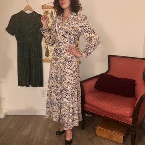 80s Vintage Floral Maxi Fit & Flare Dress
